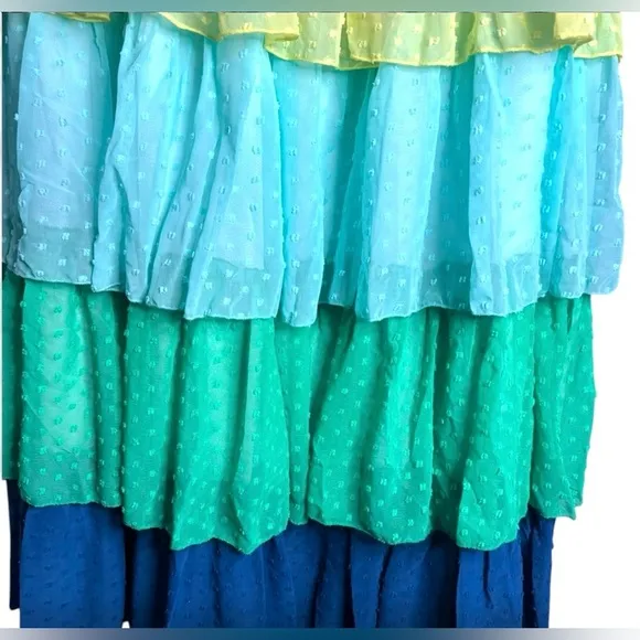 FAERIESTY Multi Color Tiered Ruffle Swiss Dot Maxi Skirt Sz M