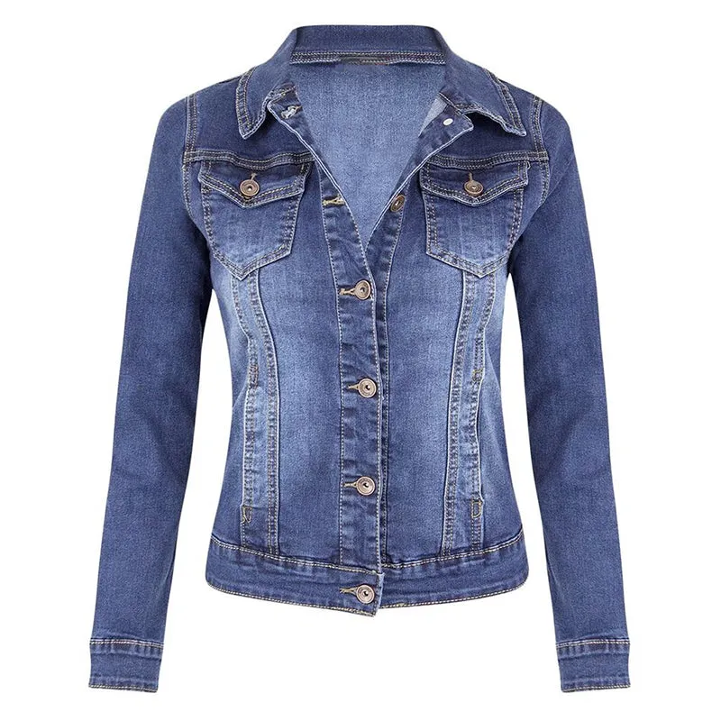 Fit Slim Women's Long Sleeve Outercoat Motorcycle Denim Jacket