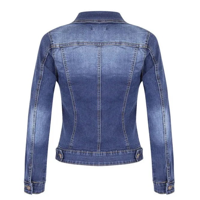 Fit Slim Women's Long Sleeve Outercoat Motorcycle Denim Jacket