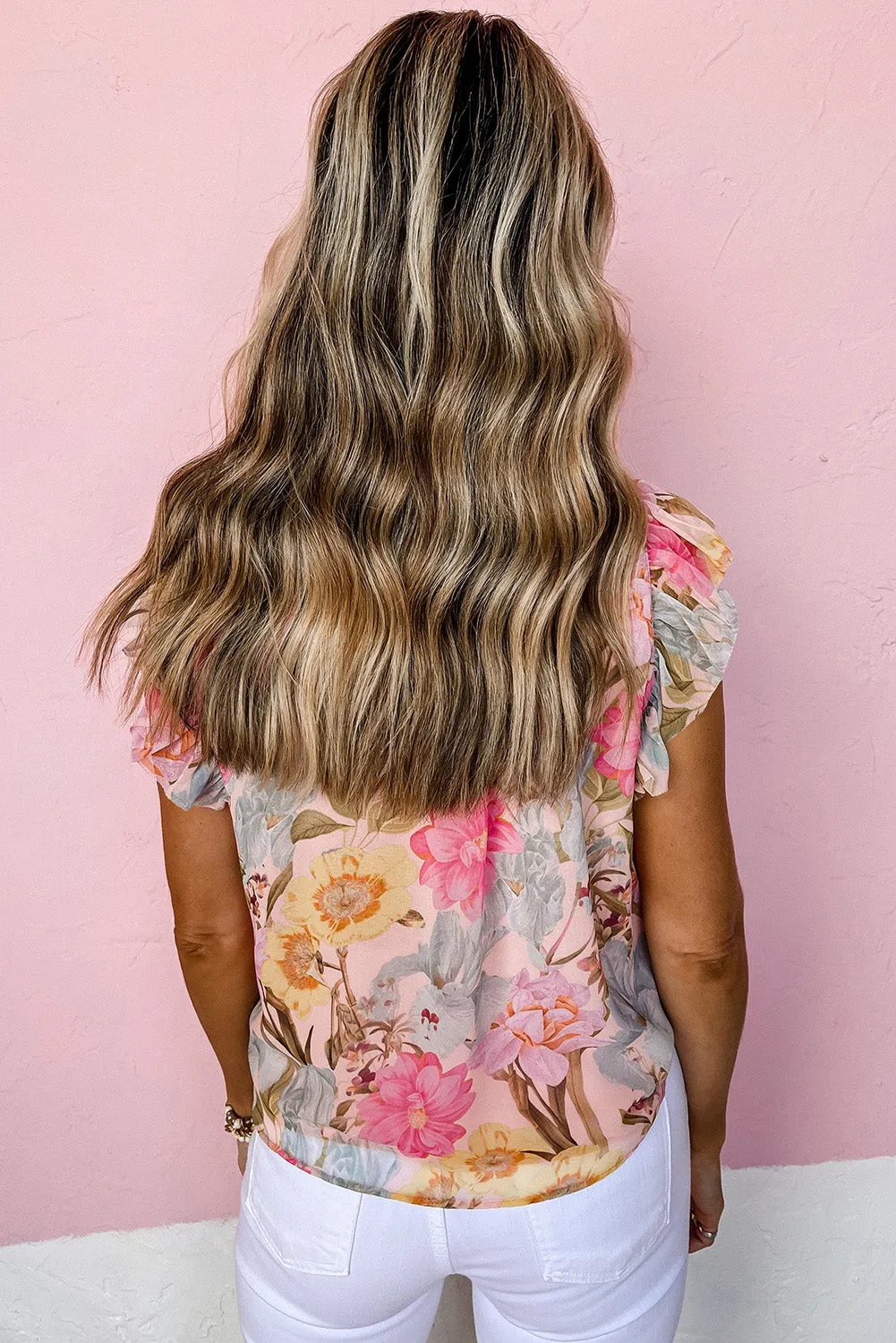 Floral Print Tassel Tie Short Sleeve Blouse