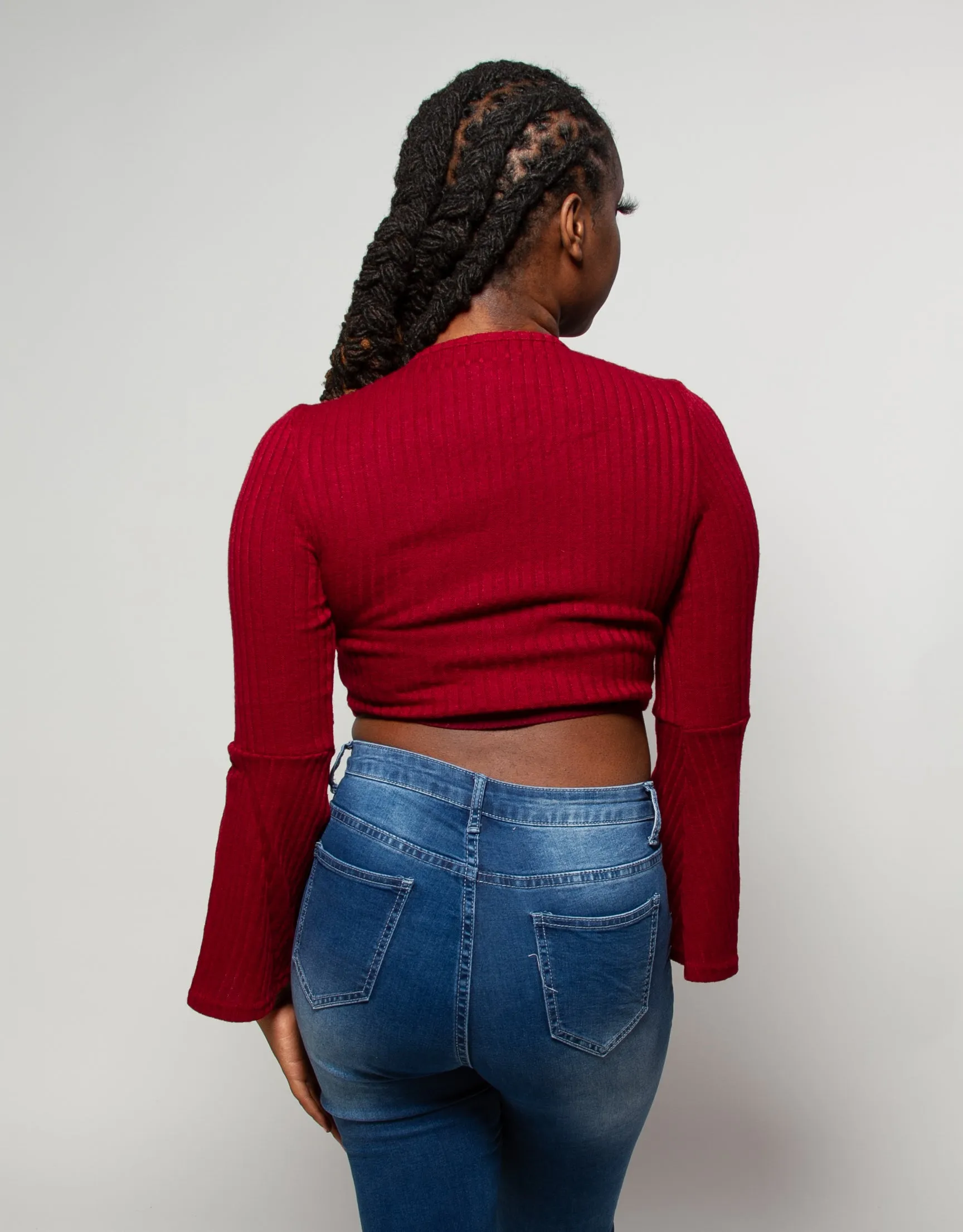 Fluted Sleeve V Neck Top