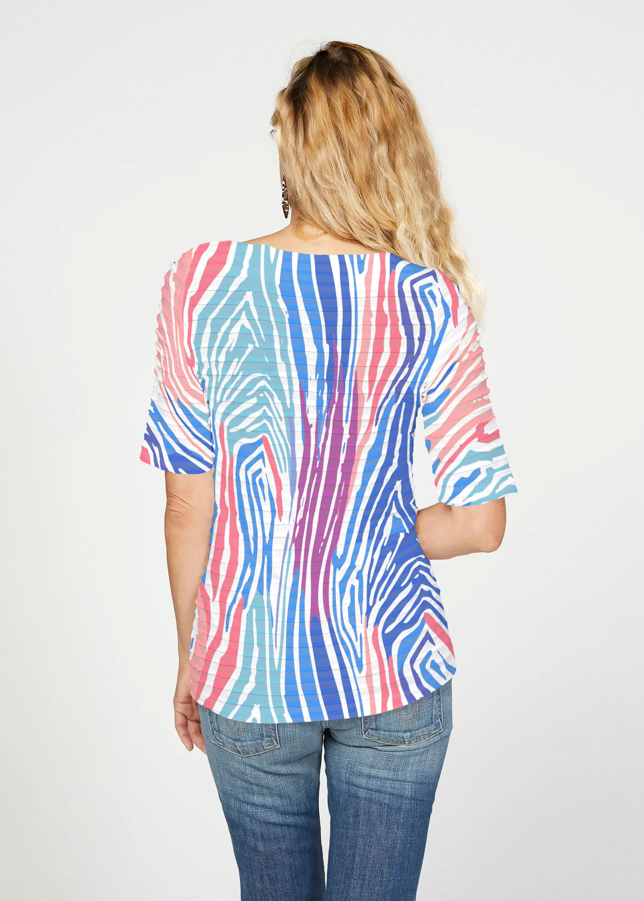 Fruity Stripes (14272) ~ Banded Elbow Sleeve Boat Neck Top