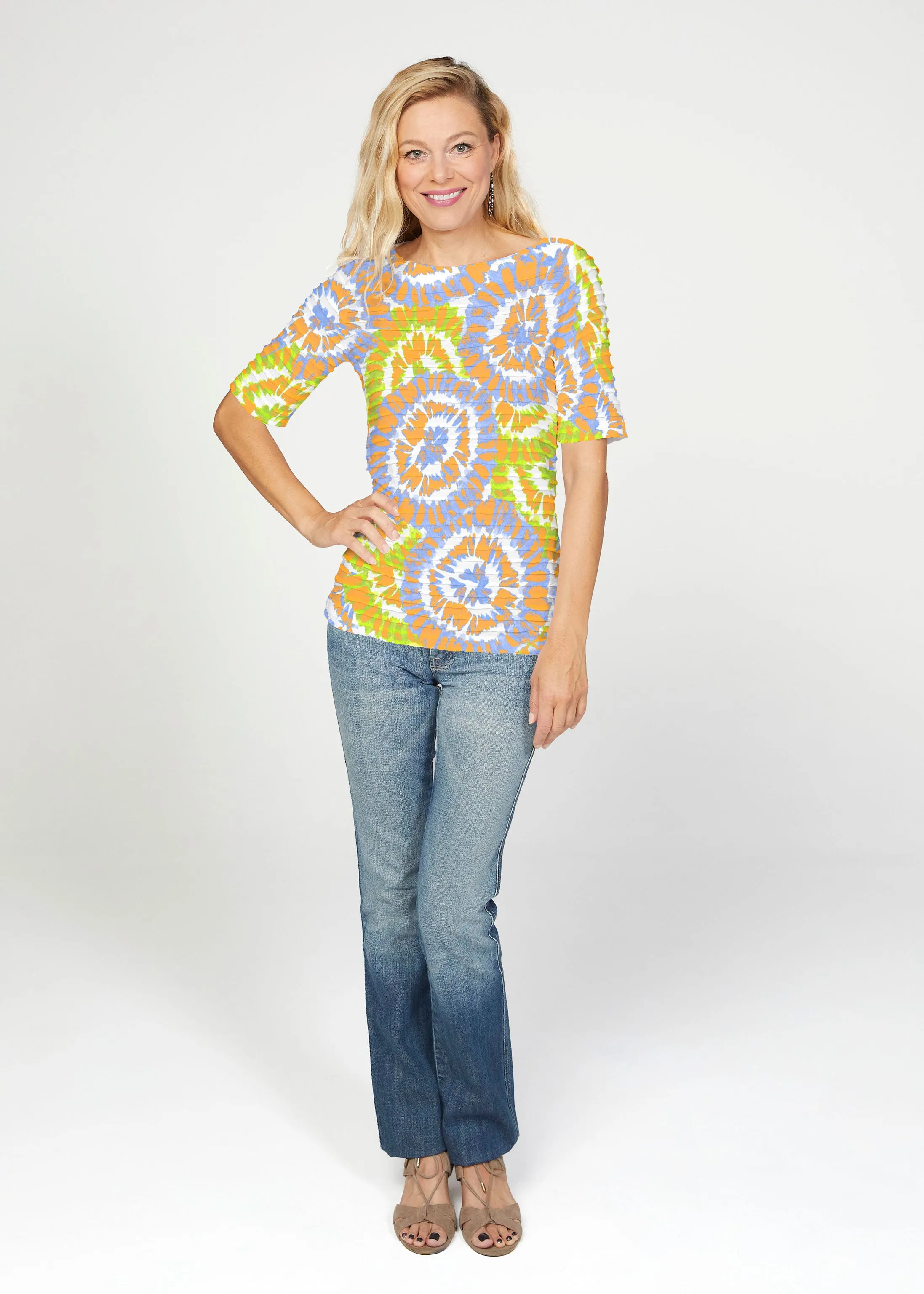 Funky Town (17277) ~ Banded Elbow Sleeve Boat Neck Top