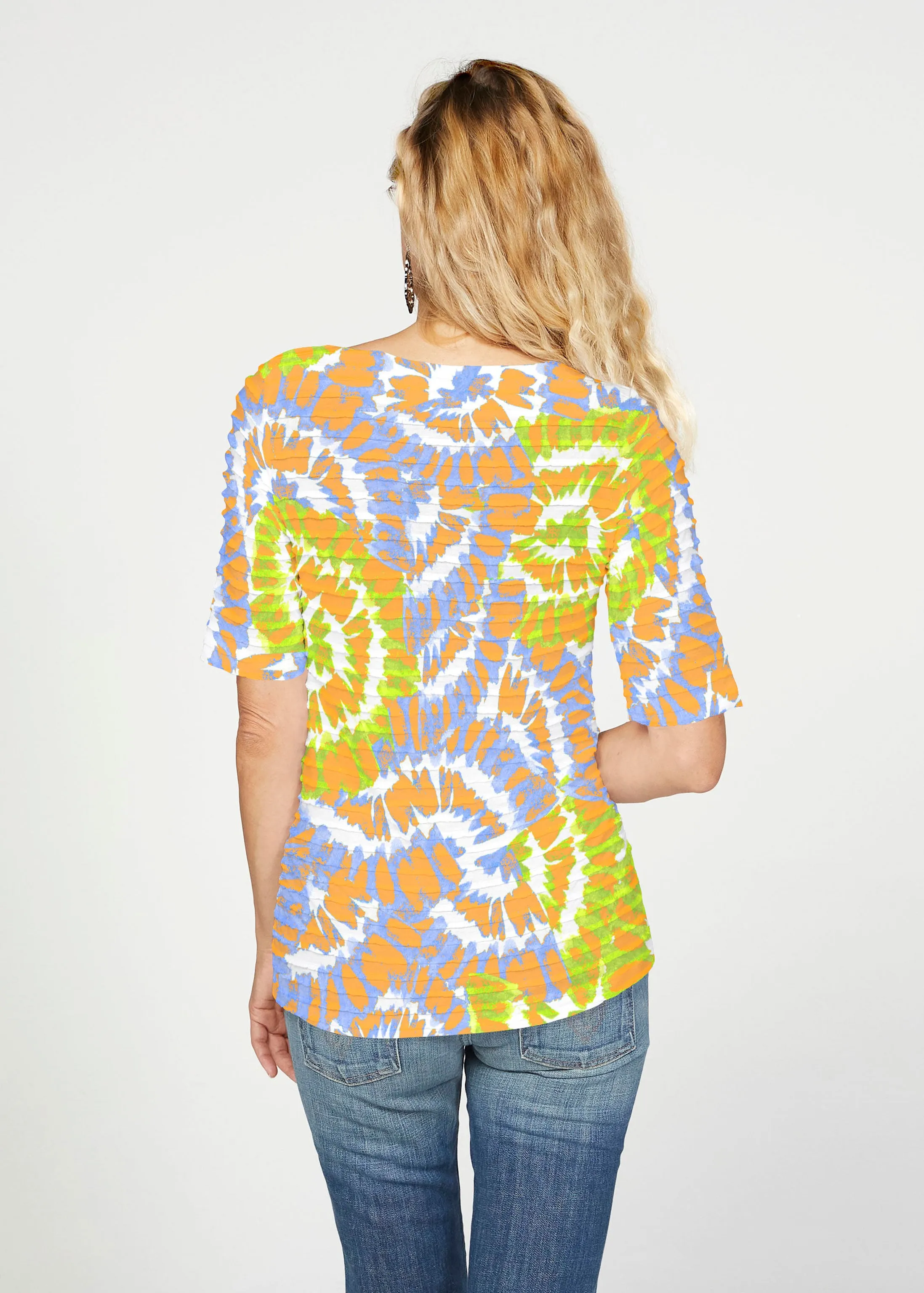 Funky Town (17277) ~ Banded Elbow Sleeve Boat Neck Top