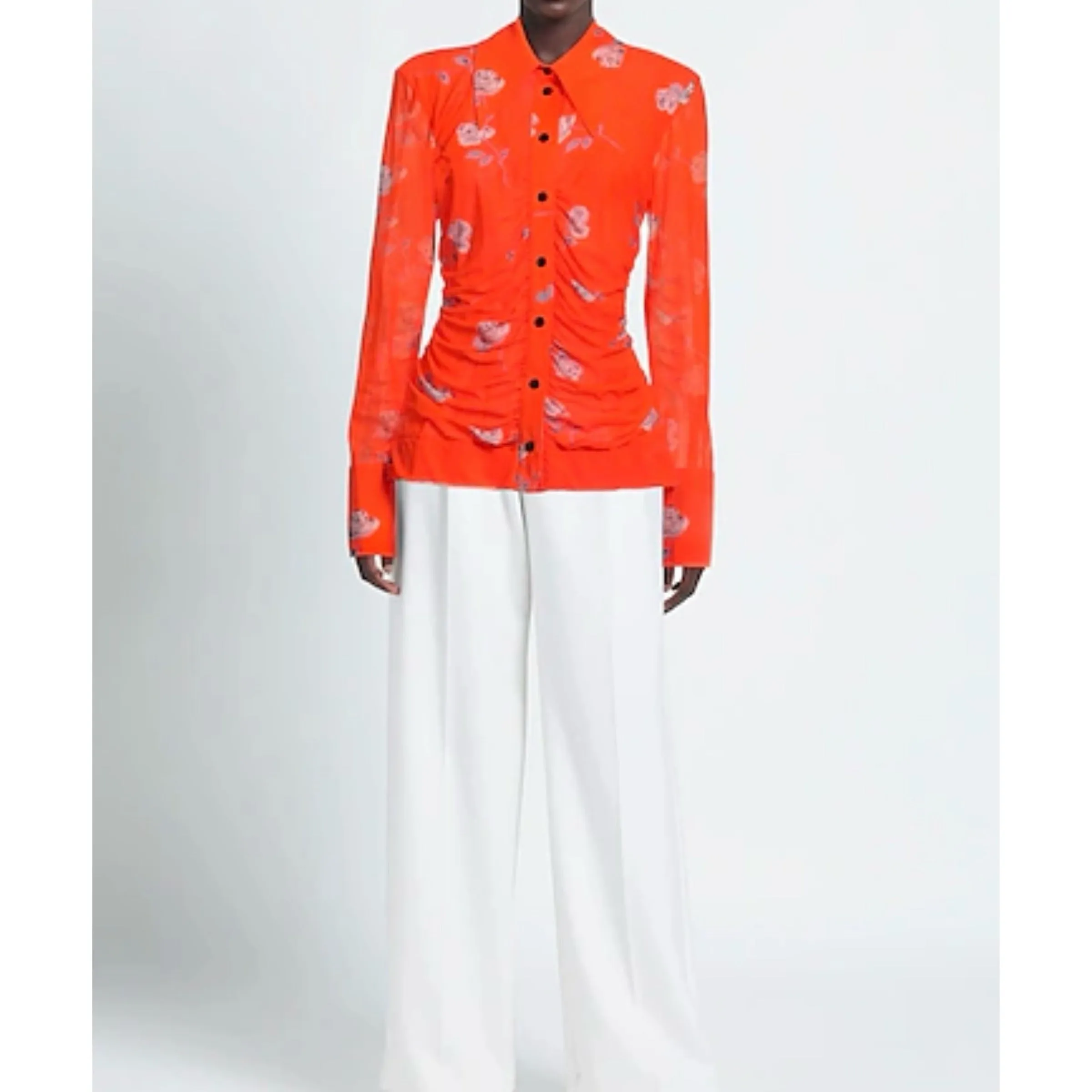 GANNI Floral Ruched Blouse Orange M/L