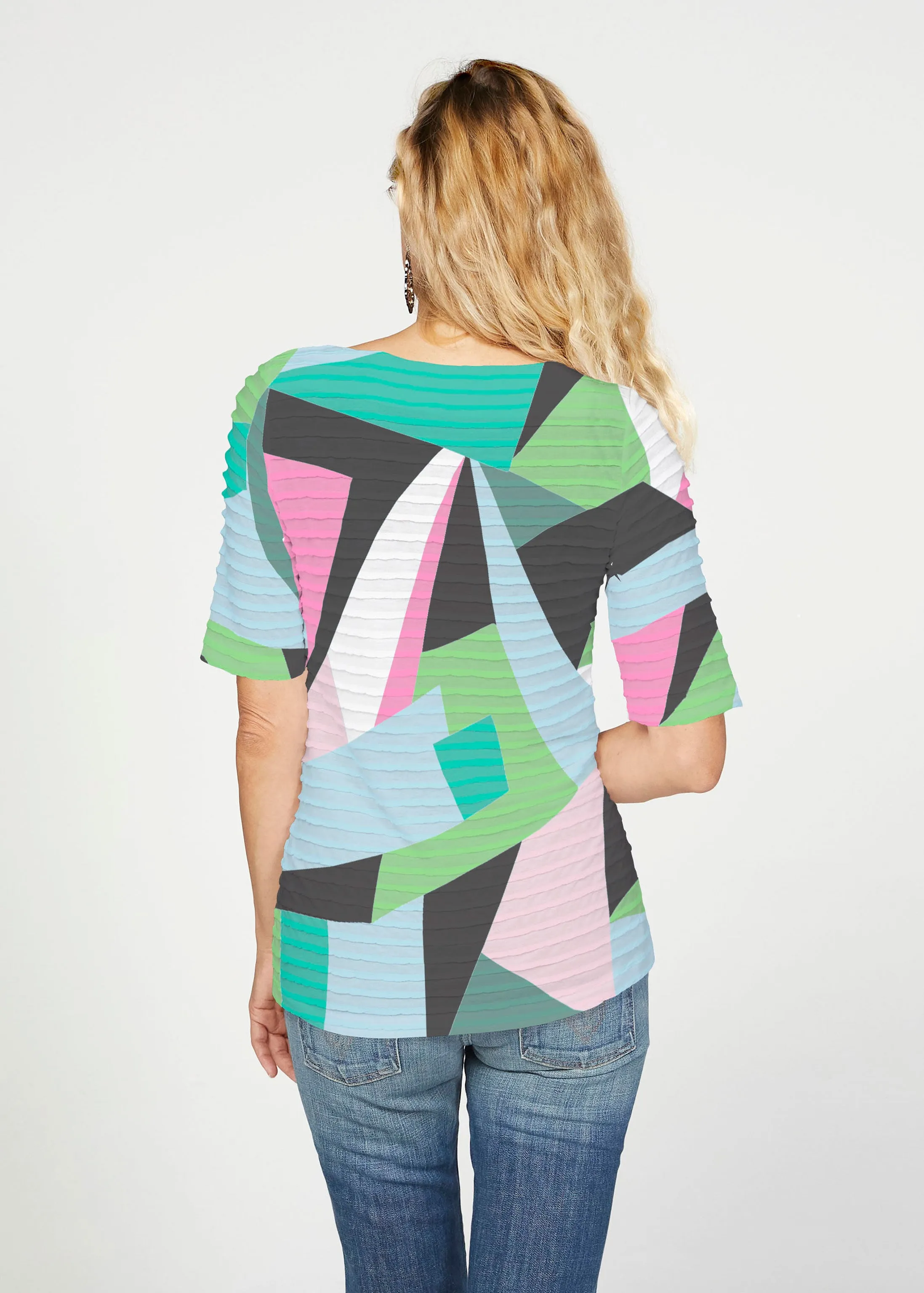 Gems (14314) ~ Banded Elbow Sleeve Boat Neck Top