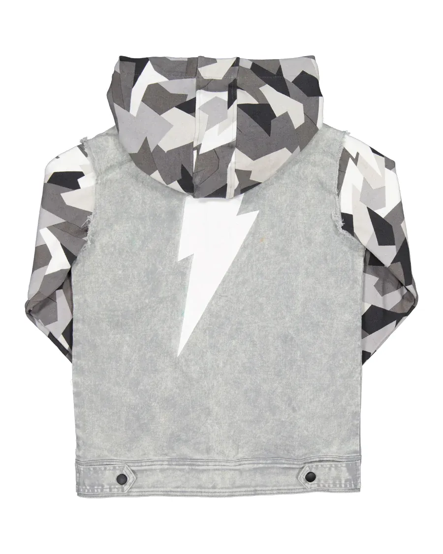 Geo Camo Denim Hooded Jacket