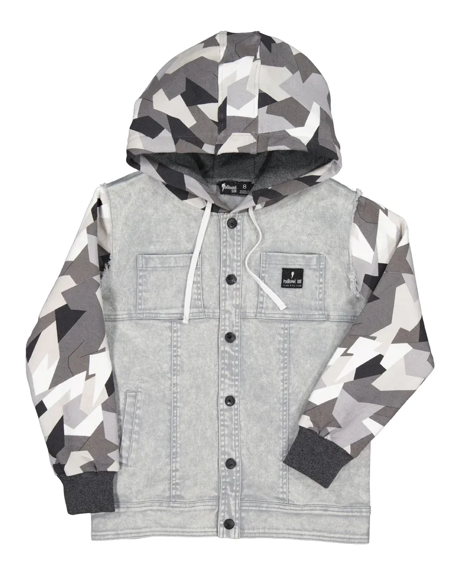 Geo Camo Denim Hooded Jacket