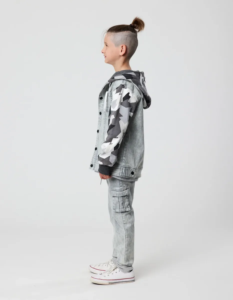 Geo Camo Denim Hooded Jacket