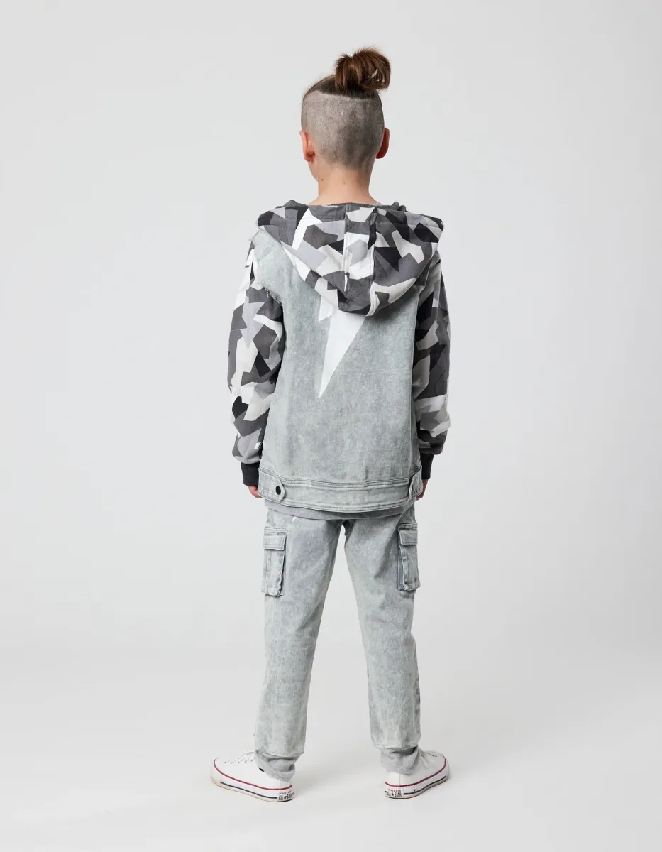 Geo Camo Denim Hooded Jacket