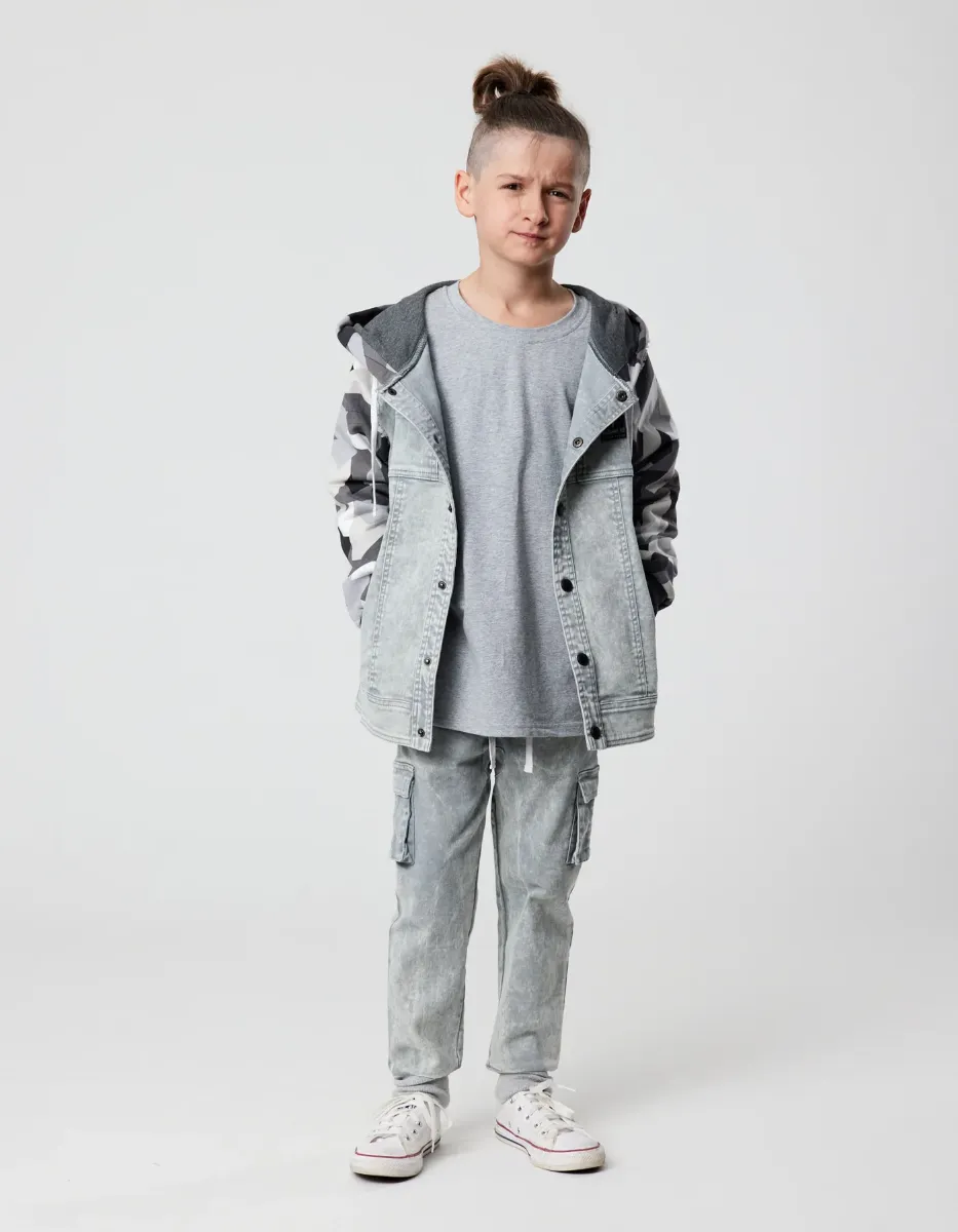 Geo Camo Denim Hooded Jacket