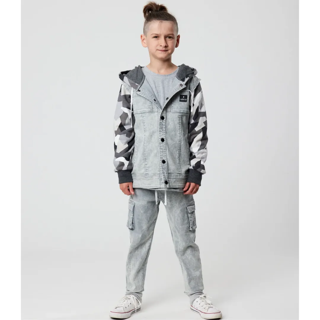 Geo Camo Denim Hooded Jacket
