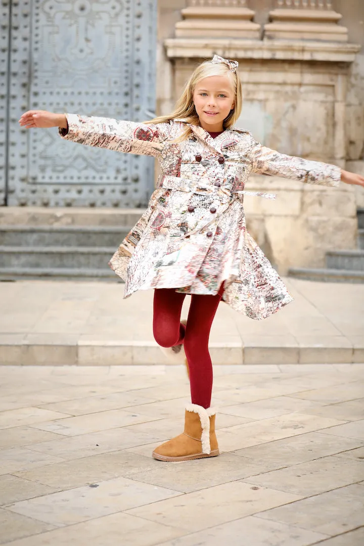 Girls Beige Map Coat