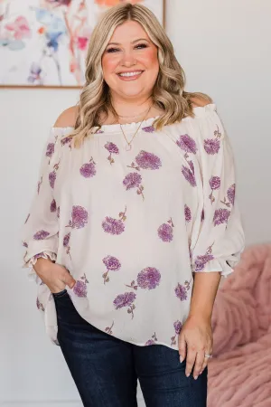 Giving Grace Floral Blouse- Ivory & Purple
