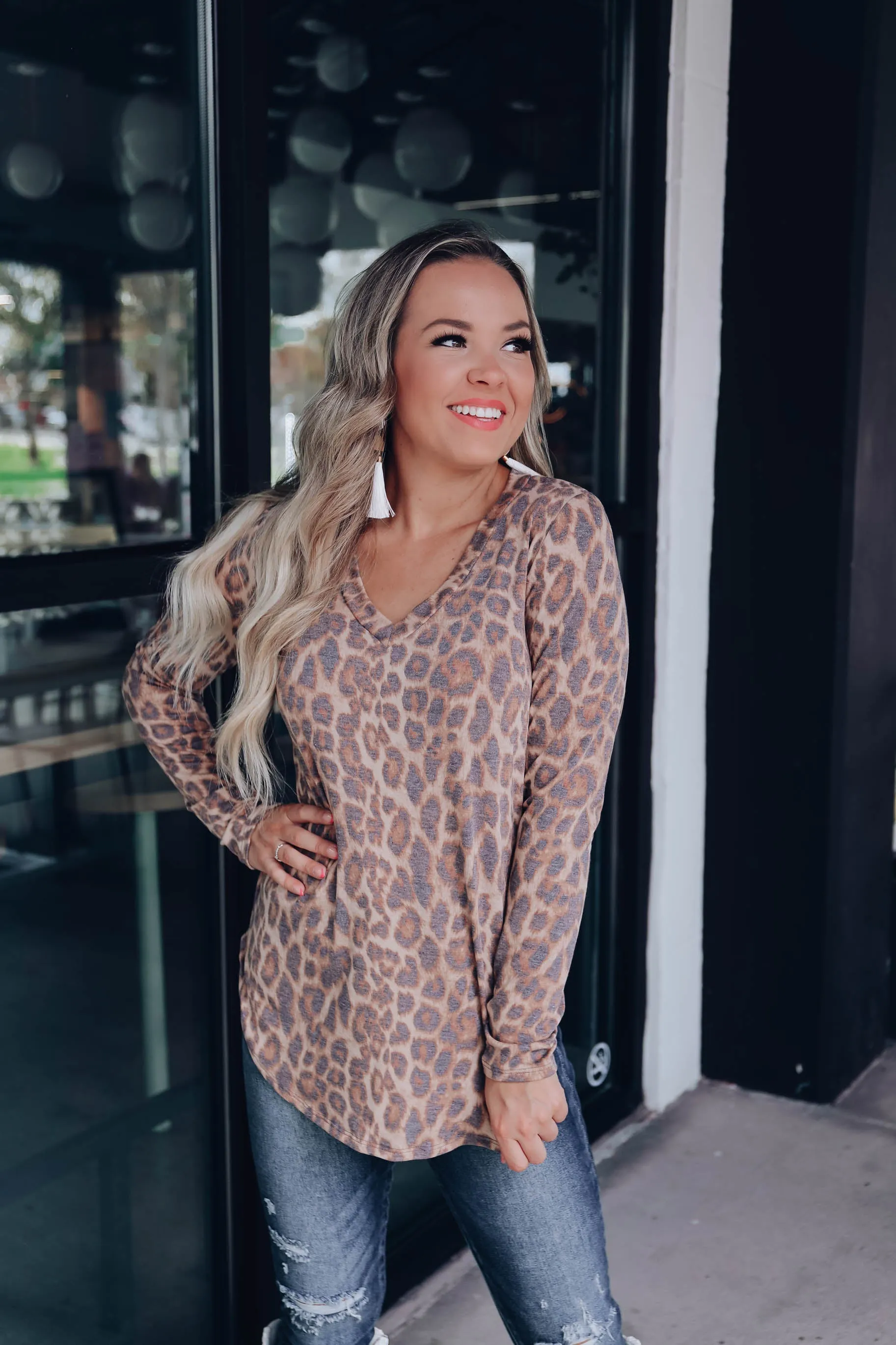 Golden Leopard V-Neck Top