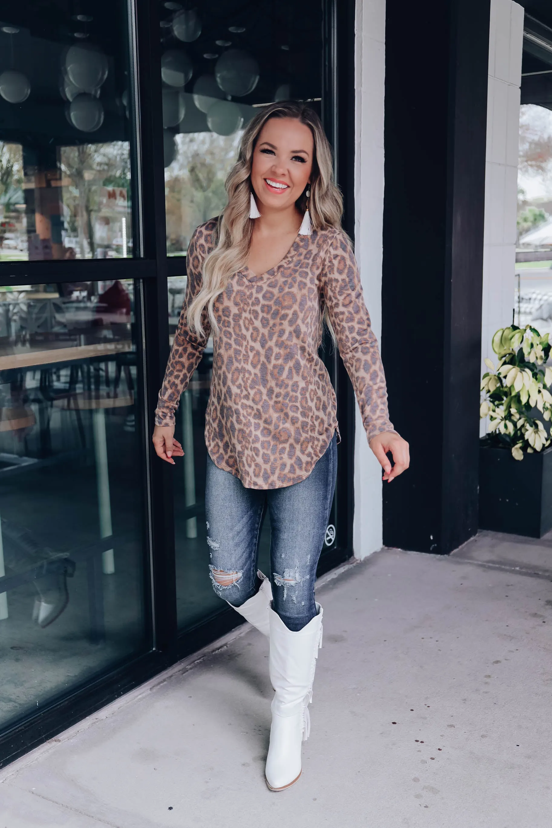 Golden Leopard V-Neck Top