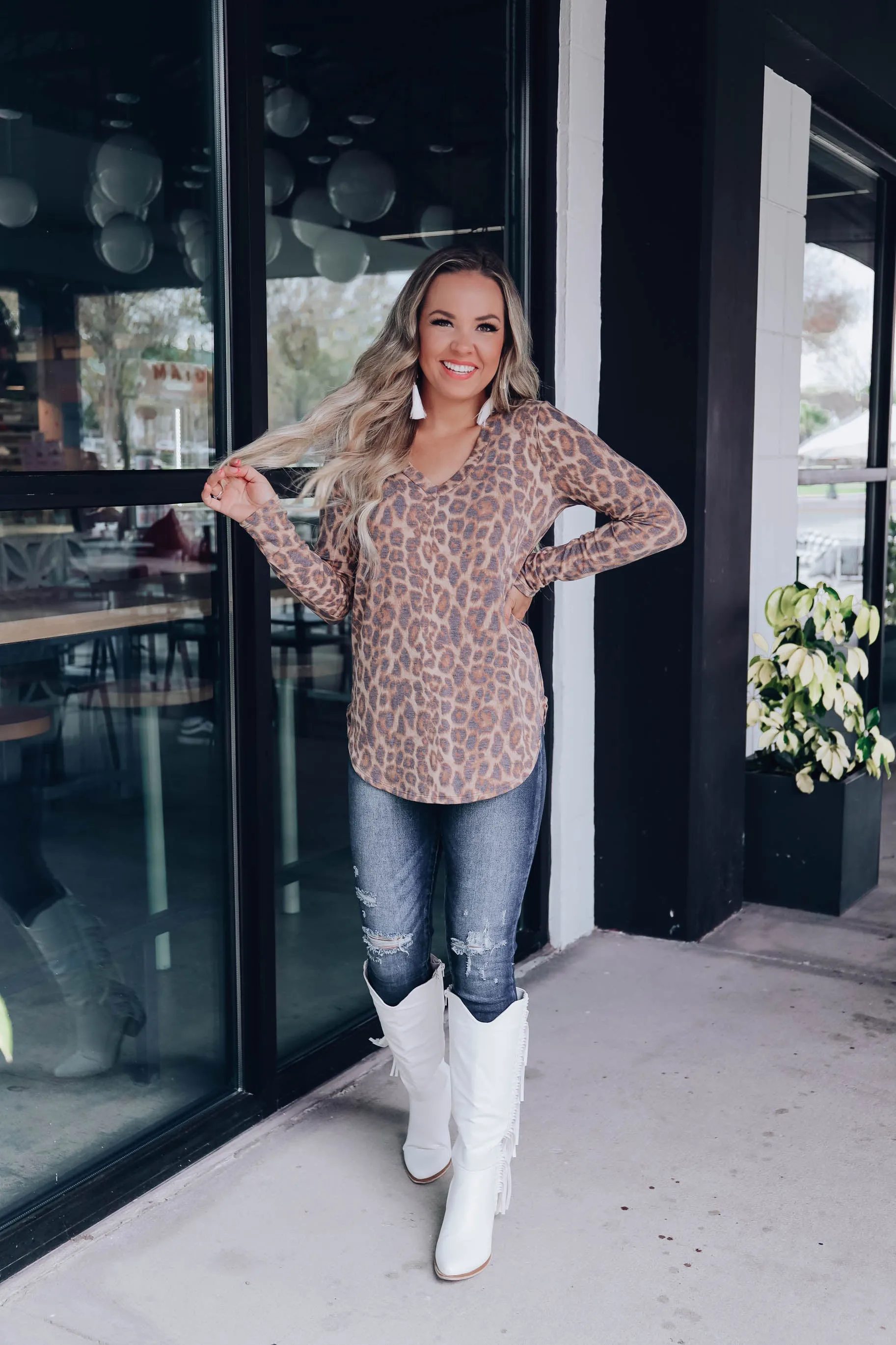 Golden Leopard V-Neck Top