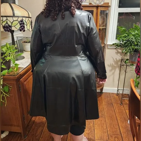 Goth military vegan leather gold detail French trench coat plus size 1X