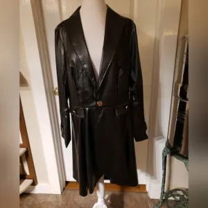 Goth military vegan leather gold detail French trench coat plus size 1X
