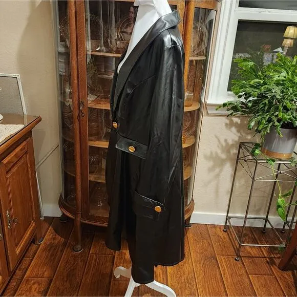 Goth military vegan leather gold detail French trench coat plus size 1X