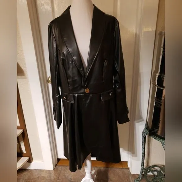 Goth military vegan leather gold detail French trench coat plus size 1X