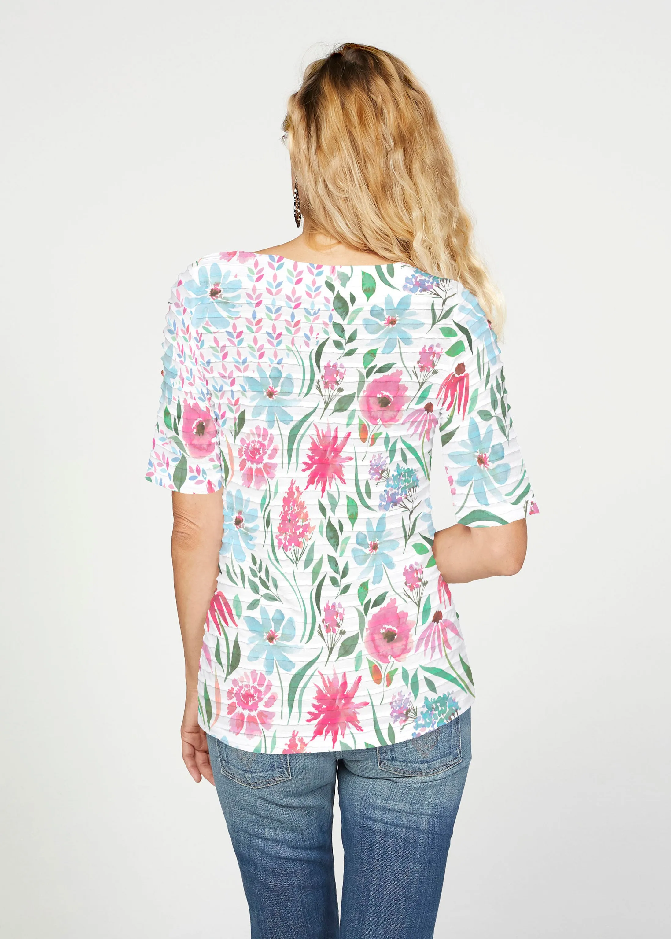 Hello Dolly (8038) ~ Banded Elbow Sleeve Boat Neck Top