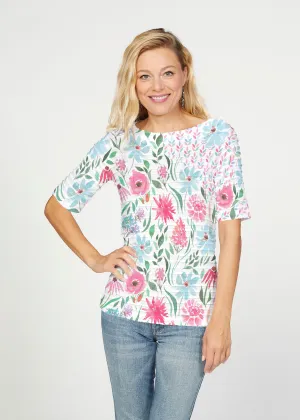 Hello Dolly (8038) ~ Banded Elbow Sleeve Boat Neck Top