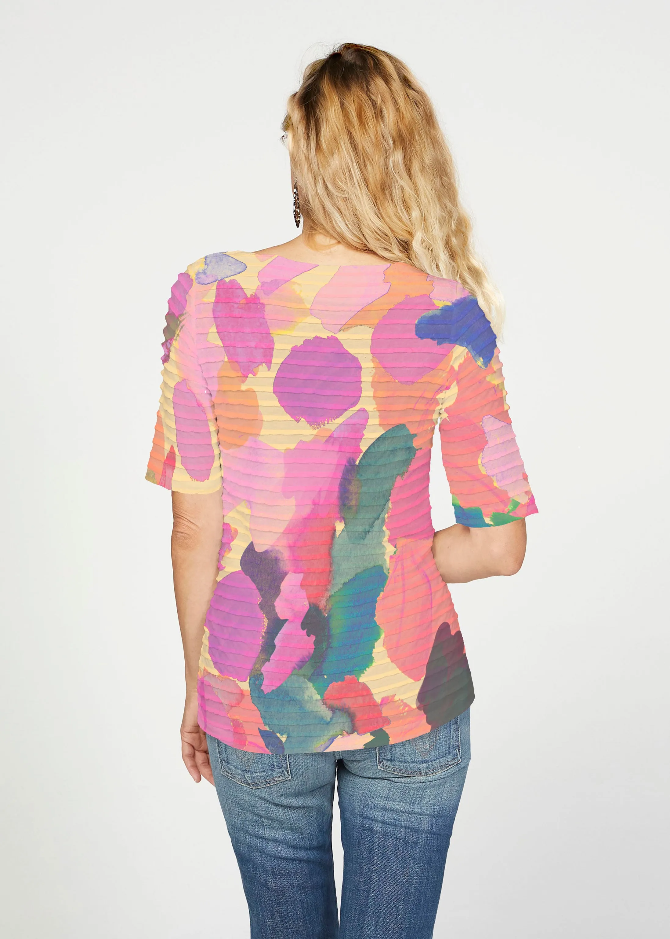 Hopscotch (17269) ~ Banded Elbow Sleeve Boat Neck Top