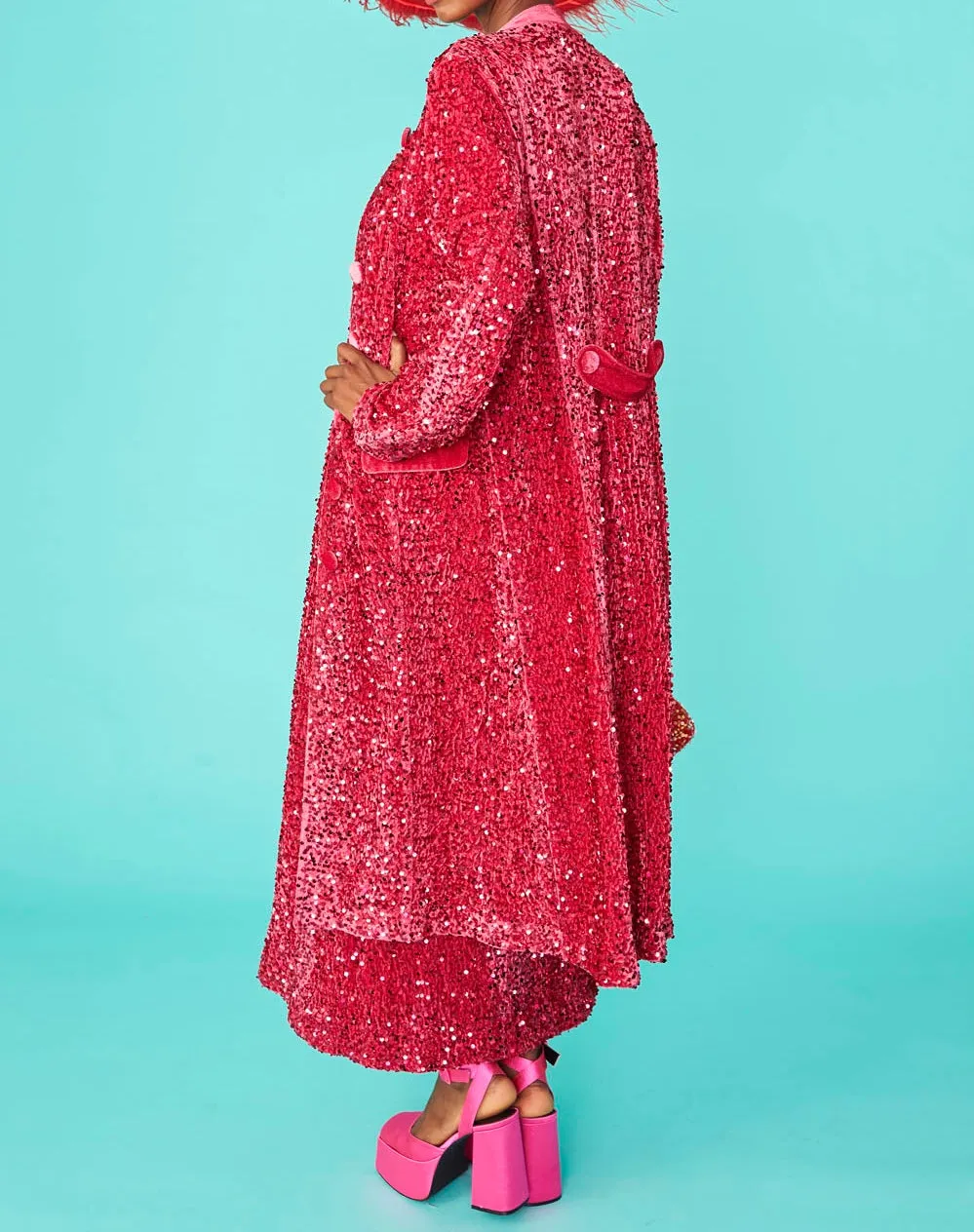 Hot Pink Sequin Maxi Trench Coat
