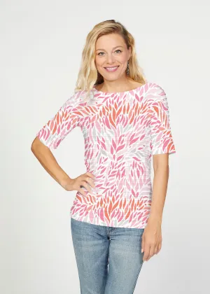 Hotsy Totsy Pink (8145) ~ Banded Elbow Sleeve Boat Neck Top