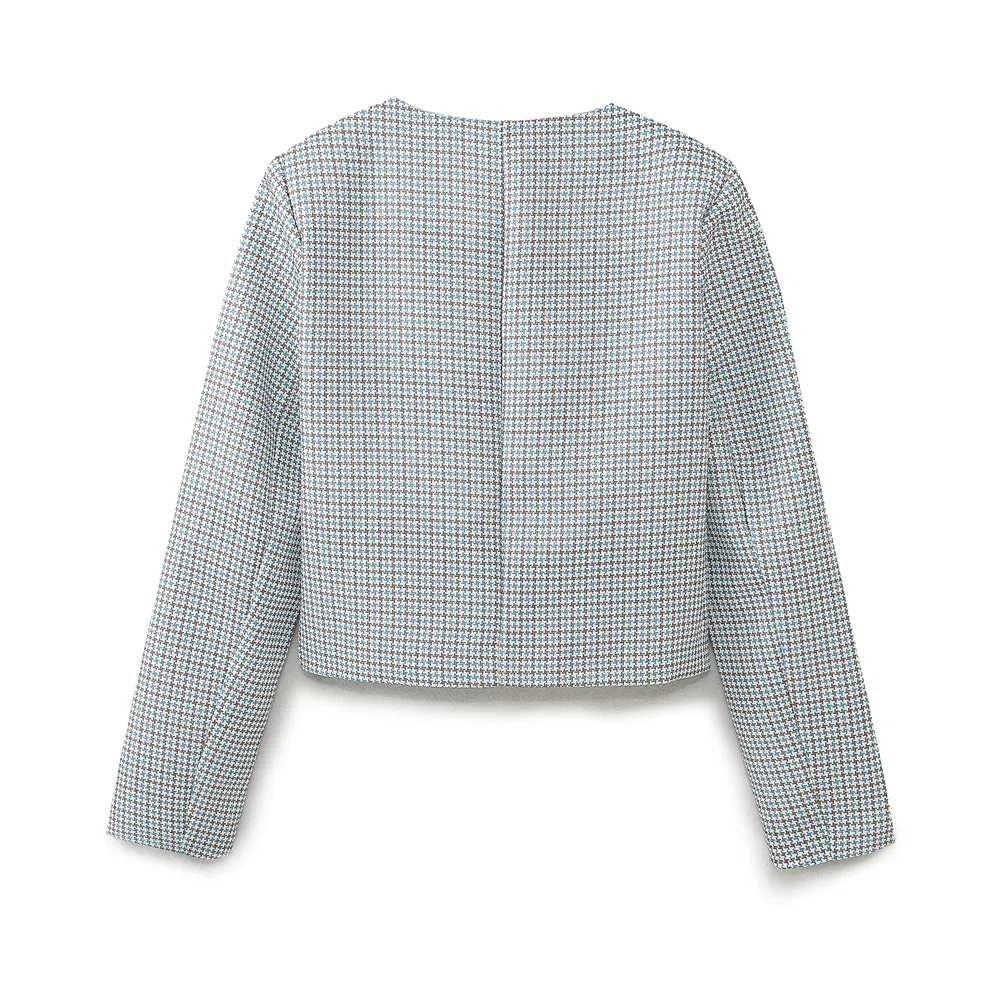 Houndstooth Long Sleeve Button Down Top and Pleated Skirt
