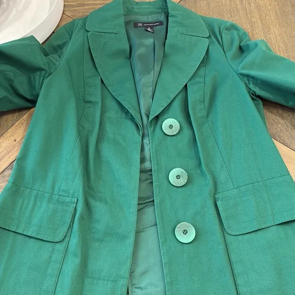INC International Concepts Emerald Green Trench Coat Womens Medium 100% Cotton