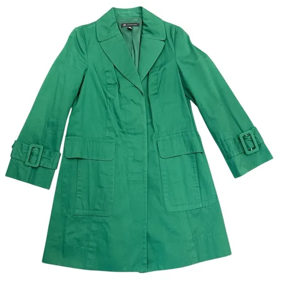 INC International Concepts Emerald Green Trench Coat Womens Medium 100% Cotton