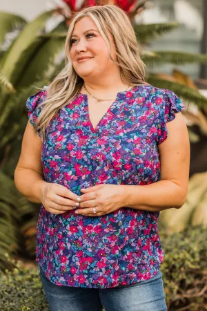 It's A New Day Floral Blouse- Purple, Royal Blue, & Pink