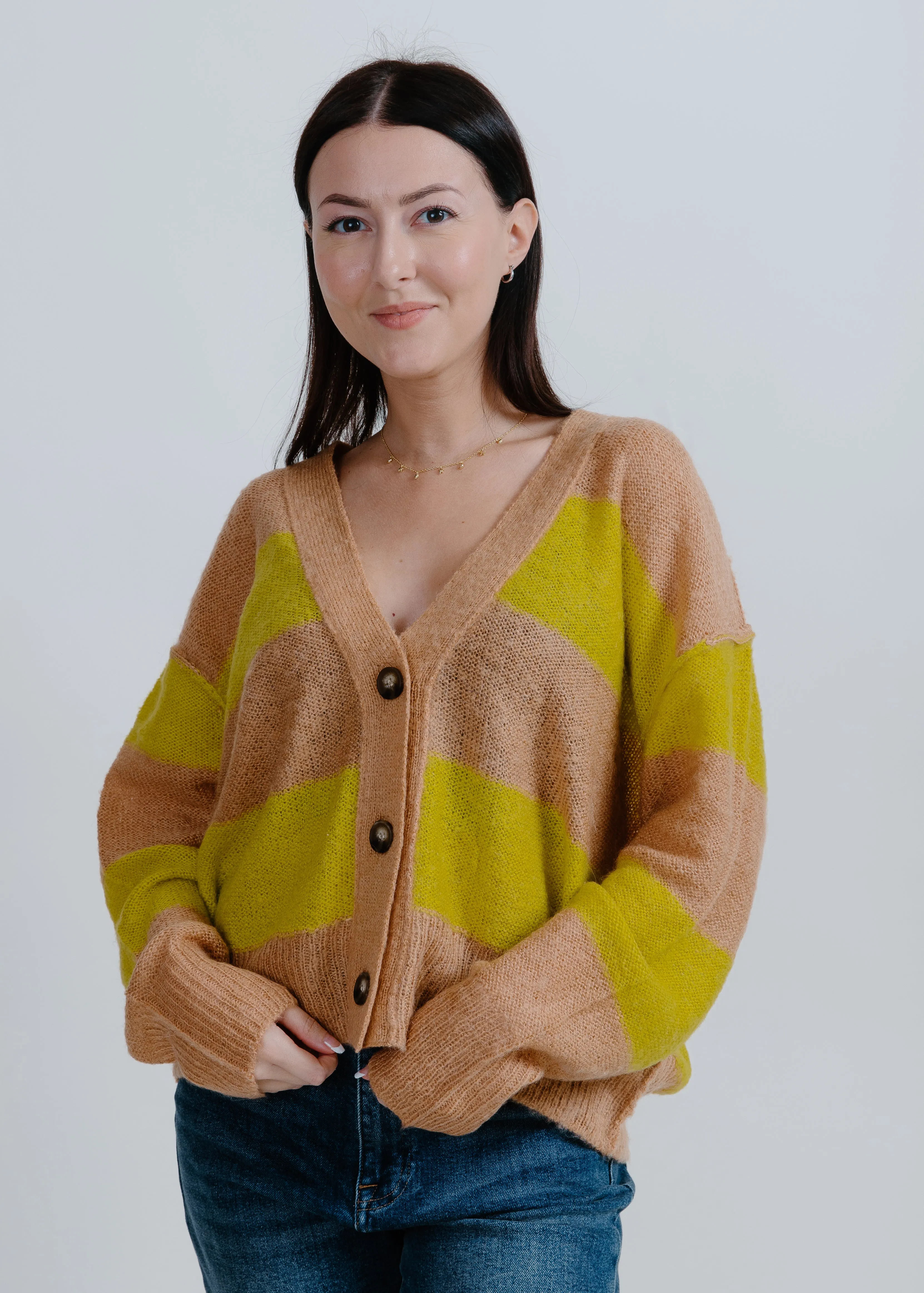 Izzy Striped Cardigan - Lime