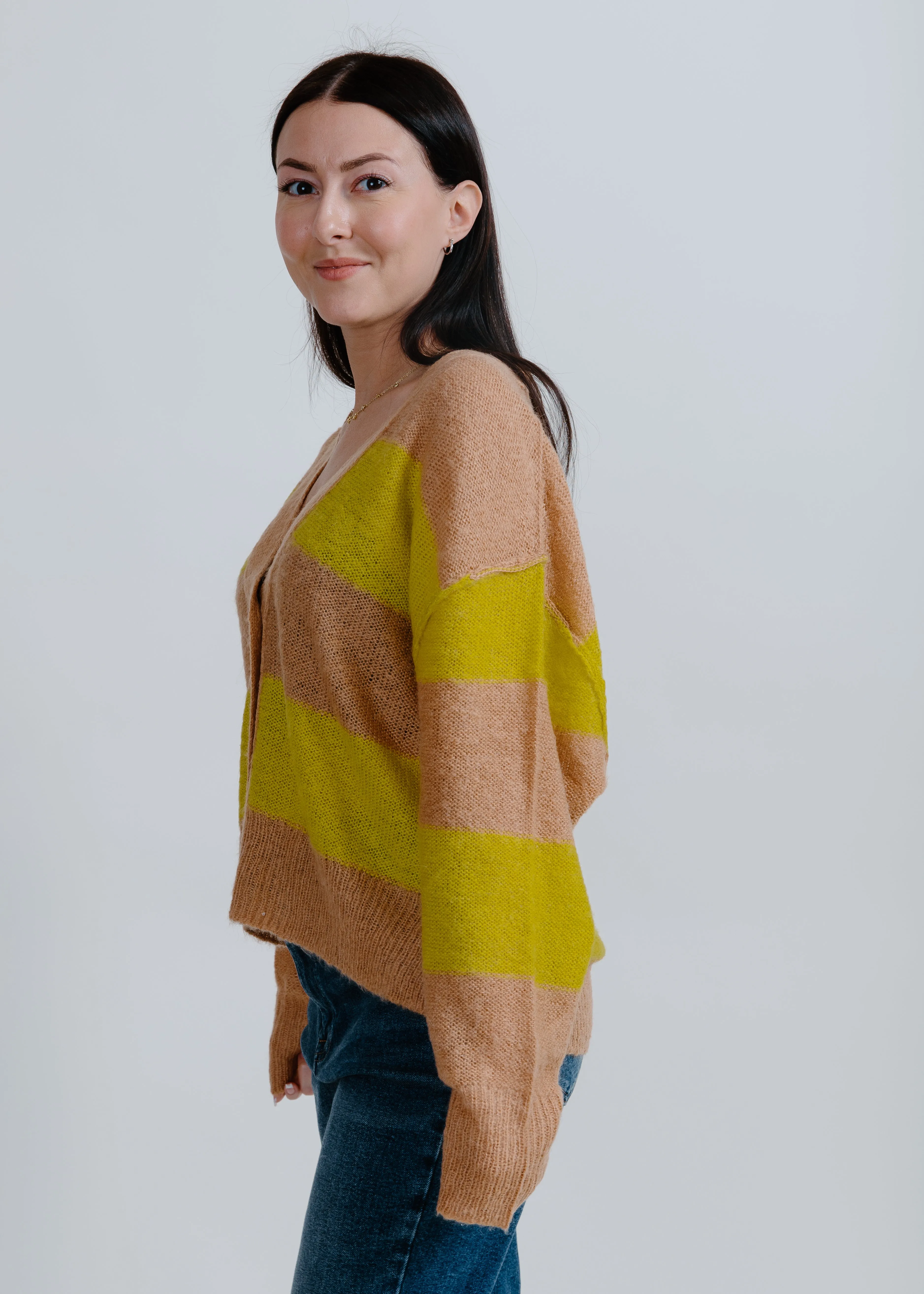 Izzy Striped Cardigan - Lime
