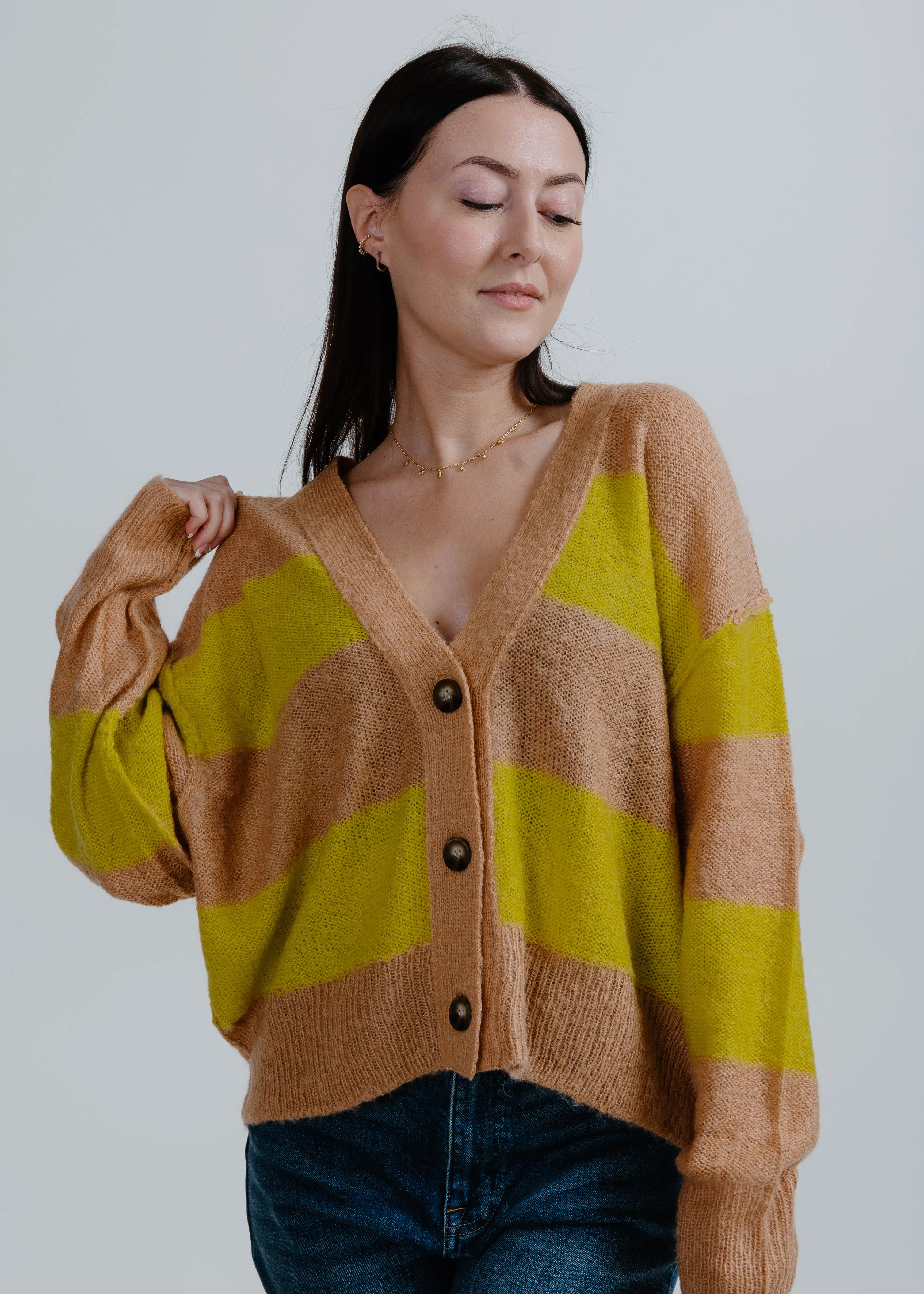 Izzy Striped Cardigan - Lime