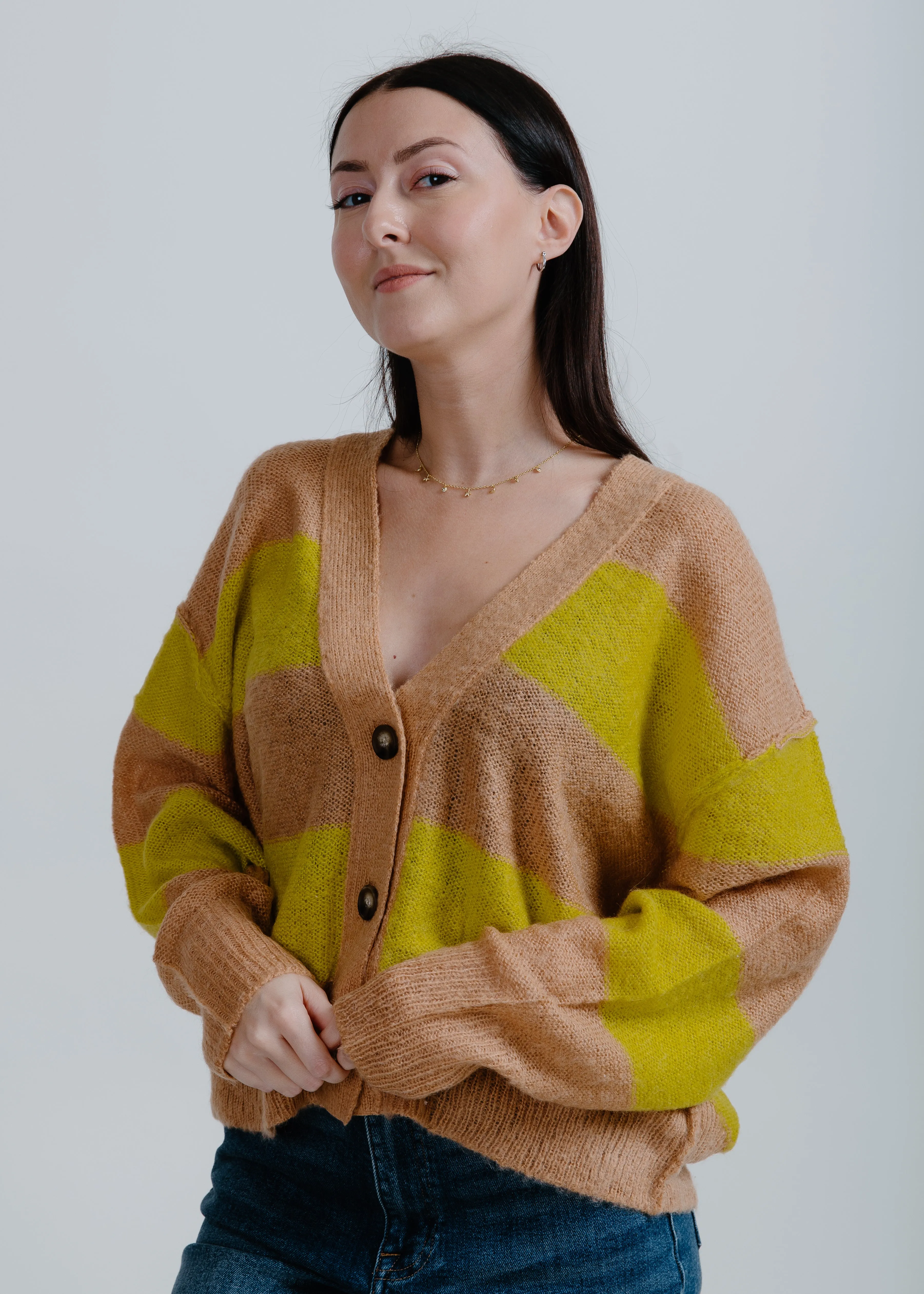 Izzy Striped Cardigan - Lime