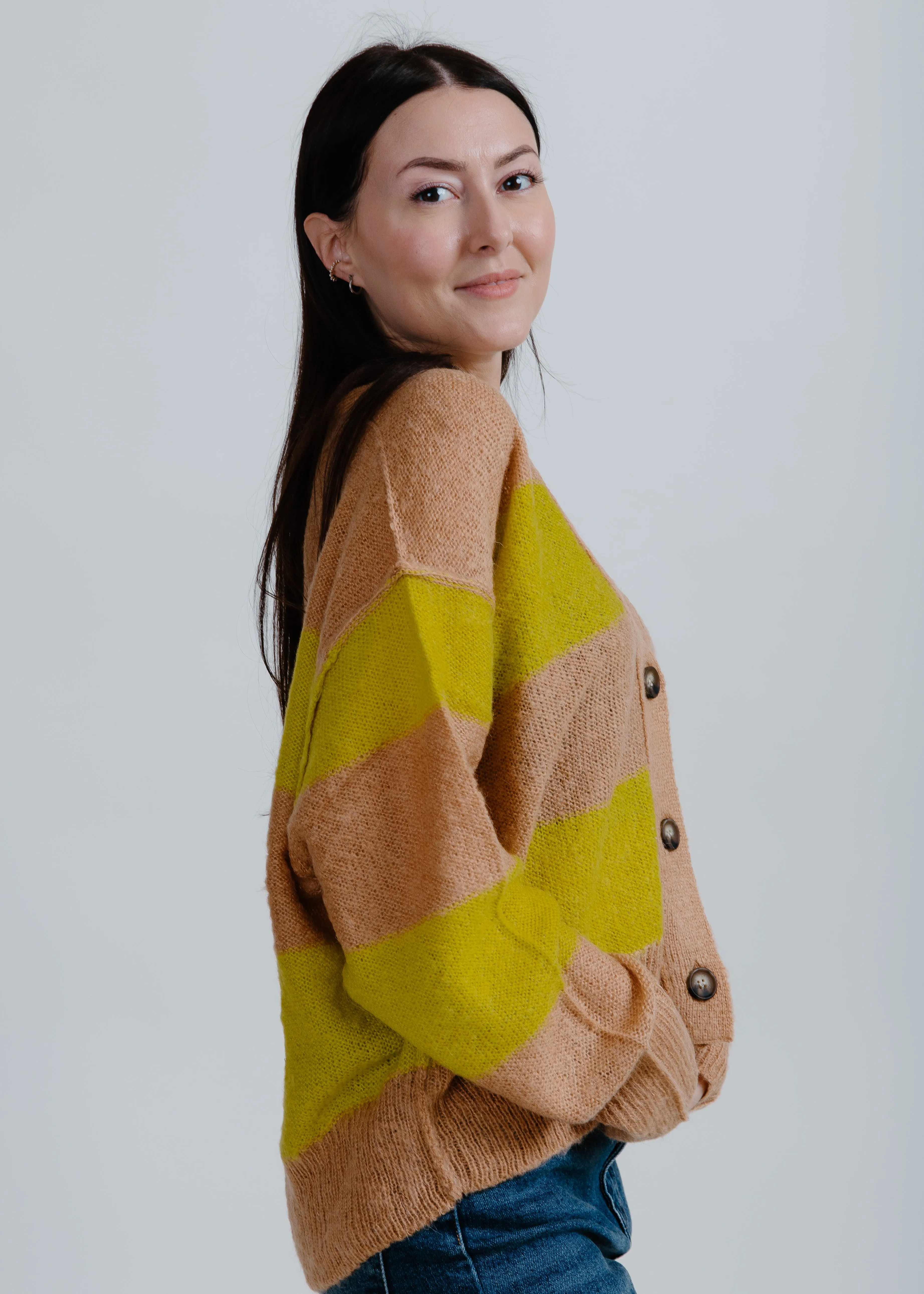 Izzy Striped Cardigan - Lime