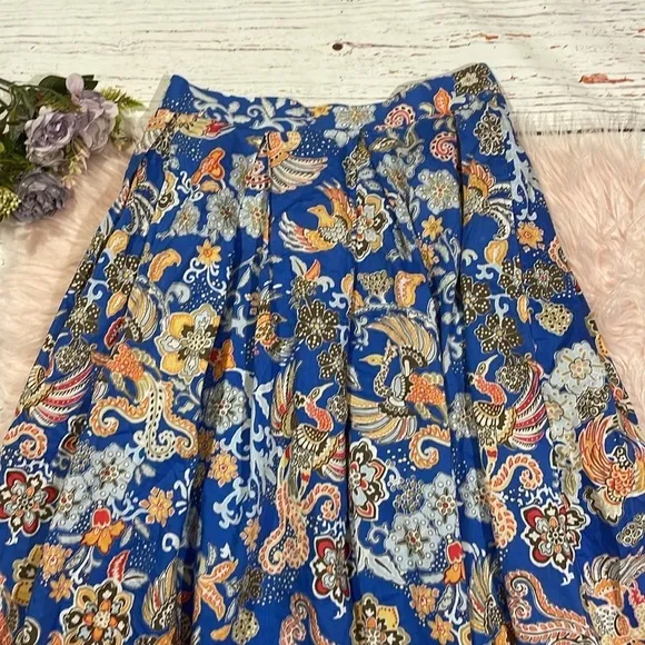 J. McLaughlin Bird Floral Blue Bronte A-line Midi Skirt
