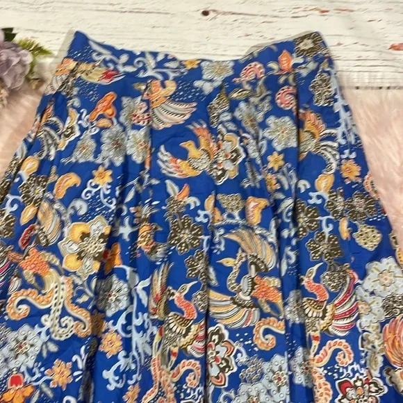 J. McLaughlin Bird Floral Blue Bronte A-line Midi Skirt