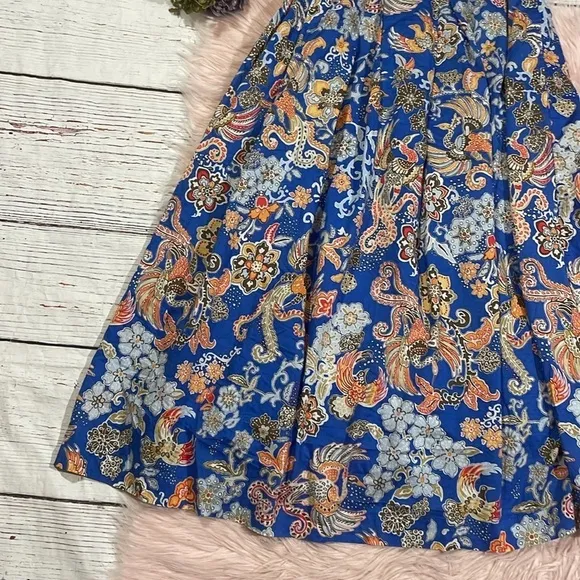 J. McLaughlin Bird Floral Blue Bronte A-line Midi Skirt