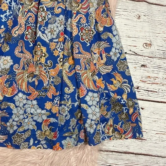 J. McLaughlin Bird Floral Blue Bronte A-line Midi Skirt