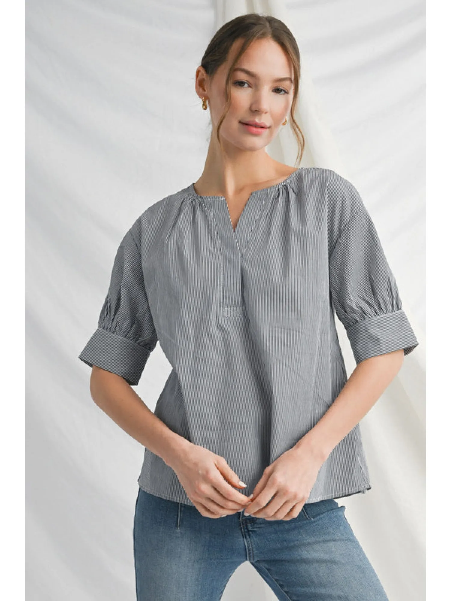 Janet Striped V-Neck Blouse