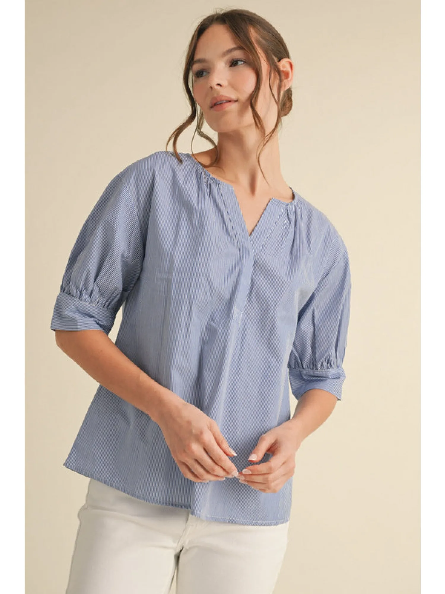 Janet Striped V-Neck Blouse