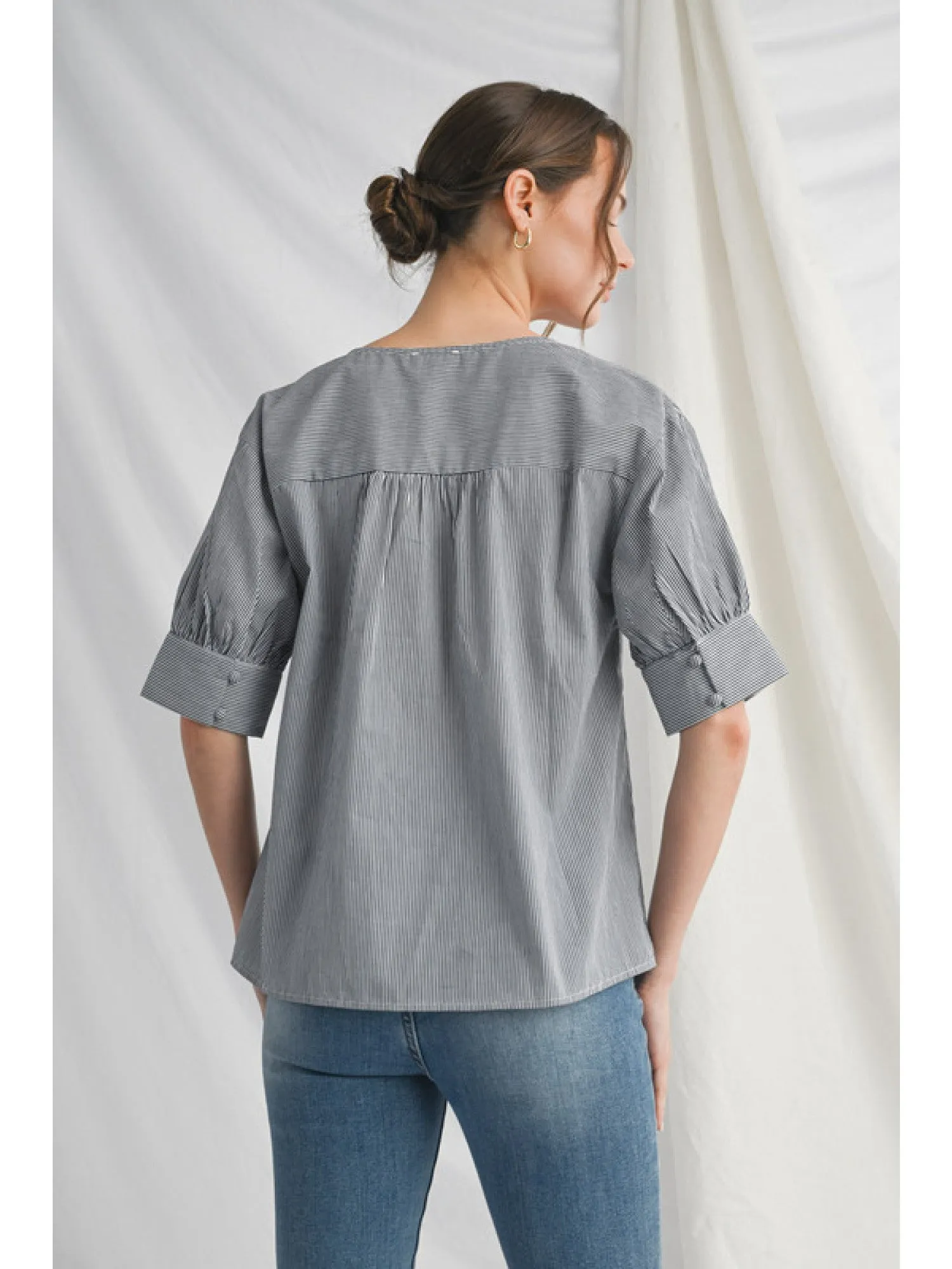 Janet Striped V-Neck Blouse