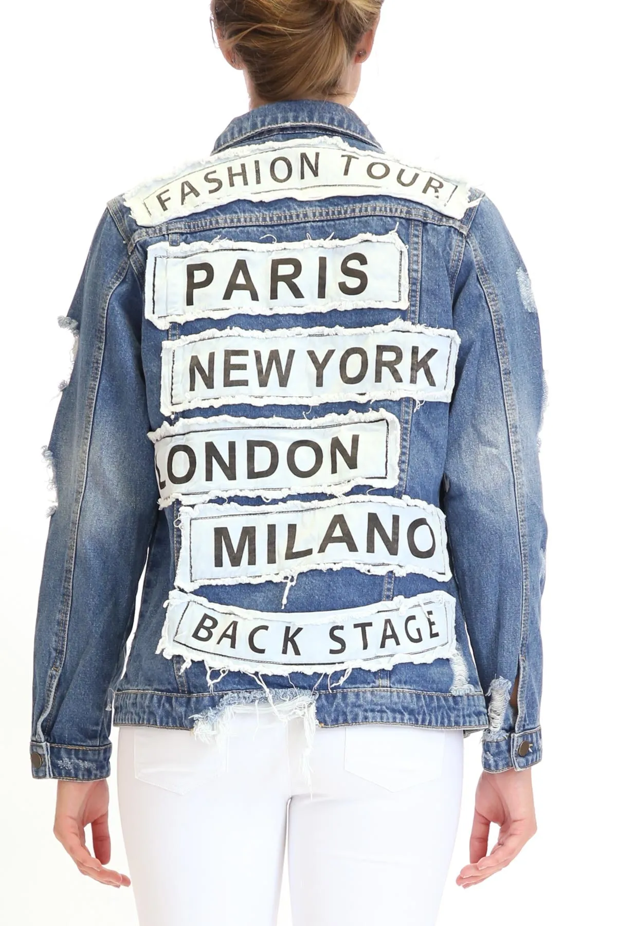 Jennie Blue Jean Destroyed Patched Denim Jacket