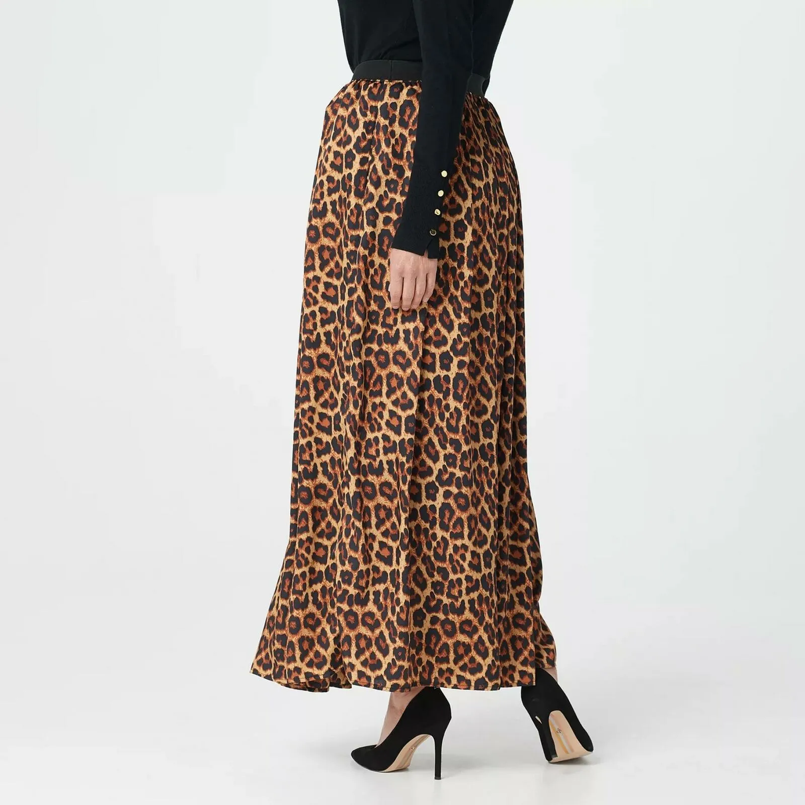 Joan Rivers Classics Collection Women's Elastic Waist Leopard Maxi Skirt