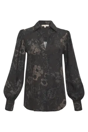 Jocelyn Print Shirt Black Grey Botanical