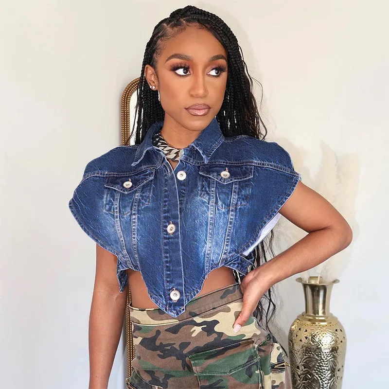 K23TP202 European And American-Style Women's Clothing2023Summer New Amazon Sexy Cardigan Casual Short Denim Jacket for Women